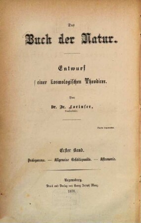 Das Buch der Natur : Entwurf einer kosmologischen Theodicee, 1. Astronomie in Beziehung zur Theodicee