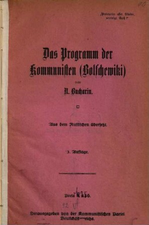 Das Programm der Kommunisten (Bolschewiki)