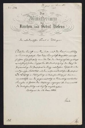 Ministerium des Kirchen- und Schul-Wesens. 28.1.1857