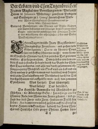 Der Erbarn und EhrnTugendreichen Frawen Magdalenen Beverburginnen ...