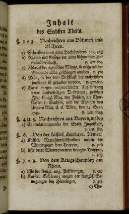 Inhalt des Sechsten Theils.