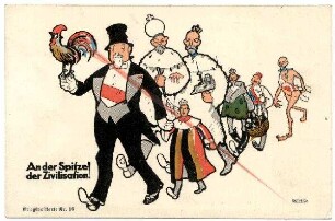 Kriegspostkarte Nr. 16: An der Spitze der Zivilisation! (Die Feindmächte) (verboten)