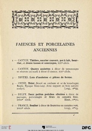 Faiences Et Porcelaines Anciennes (Nr. 1-16)