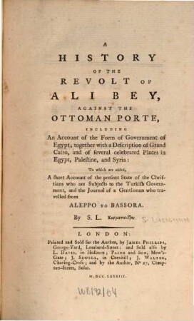 A history of the Revolution of Ali Bey against the Ottoman Porte