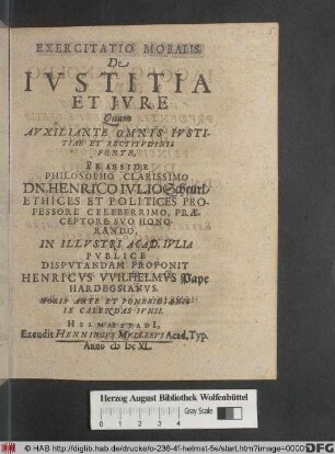 Exercitatio Moralis De Iustitia Et Iure