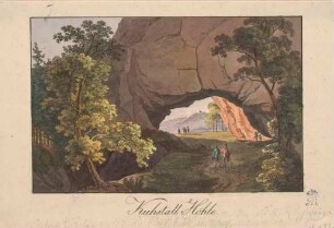 Das Felsentor Kuhstall auf dem Neuen Wildenstein zwischen Schmilka und dem Kirnitzschtal in der Sächsischen Schweiz, von Nordosten