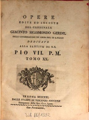 Opere edite ed inedite del Cardinale Giacinto Sigismondo Gerdil, 20