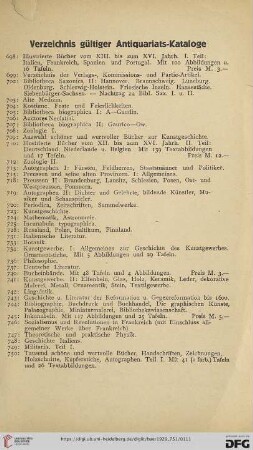 Verzeichnis gültiger Antiquariats-Kataloge