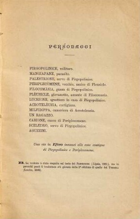 Il militare fanfarone : Tito Maccio Plauto. . Versione metrica di S. Cognetti de Martiis