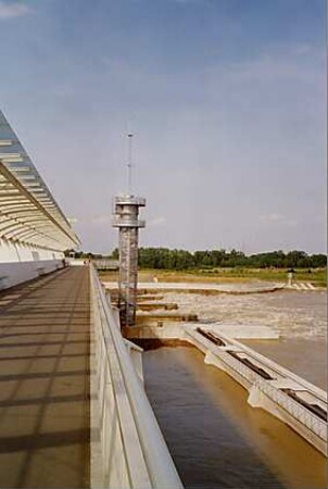 Hansjakob, Gottfried; Wien - Donau (AT); Donauinsel und Donaukraftwerk Freudenau - Donaukraftwerk Freudenau, Staustufe, Radarturm, Fuß- und Radweg