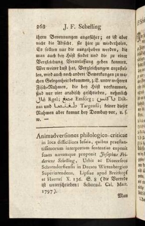 268, Friedrich Schelling. Animadverfiones in loca difficiliora Iefaia.