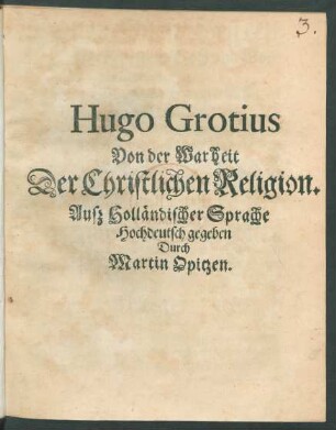 Hugo Grotius Von der Warheit der Christlichen Religion