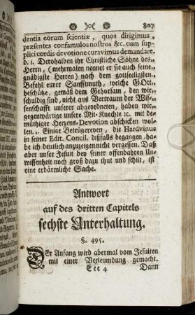 Antwort auf des dritten Capitels sechste Unterhaltung.