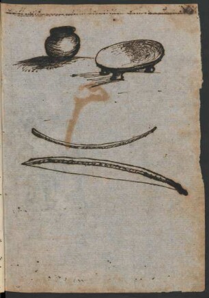 Pot, bowl and bows from Nomuka - sketch (June 30th, 1774)