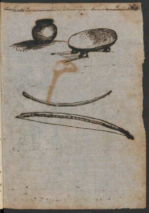 Pot, bowl and bows from Nomuka - sketch (June 30th, 1774)