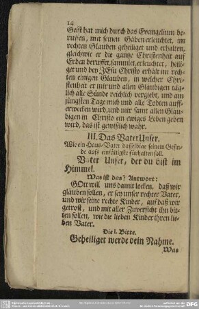 III. Das Vater Unser. Wie ein Haus-Vater dasselbige seinem Gesinde aufs einfältigste fürhalten soll