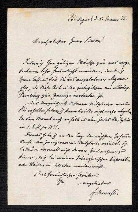Brief von Ferdinand Krauss an R. v. Koenig