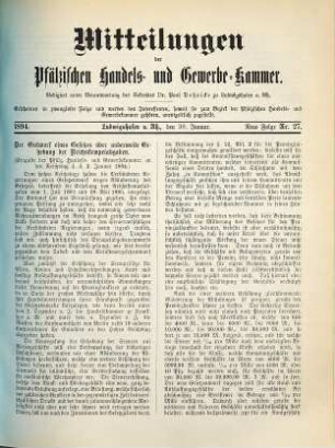 Mitteilungen der Pfälzischen Handels- und Gewerbe-Kammer. 1894 = N.F., Nr. 27 - 36