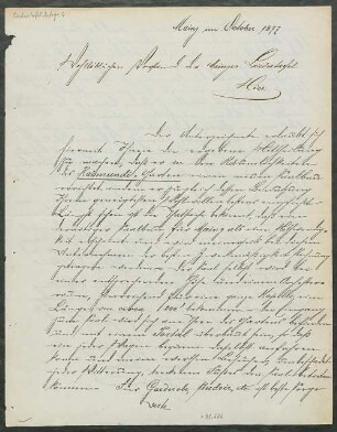 Brief von Lorenz Adlon an Mainzer Liedertafel