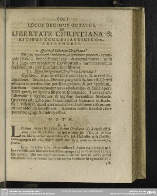 Locus Decimus Octavus, De Libertate Christiana & Ritibus Ecclesiasticis sive Adiaphoris