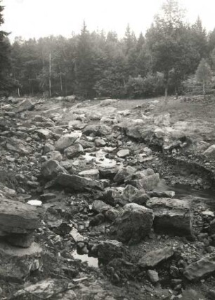 Unwetterkatastrophe im Osterzgebirge am 8./9. Juli 1927. Gottleubabett bei Zwiesel nach der Hochflut