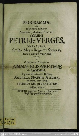 Programma quo ad exequias Petri de Verges ... invitat