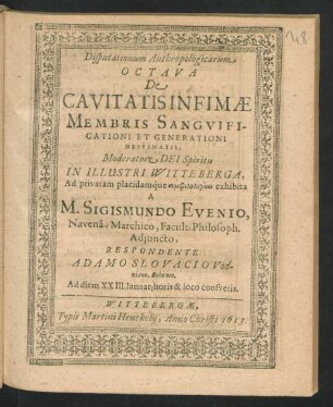 Disputationum Anthropologicarum Octava De Cavitatis Infimae Membris Sanguificationi Et Generationi Destinatis