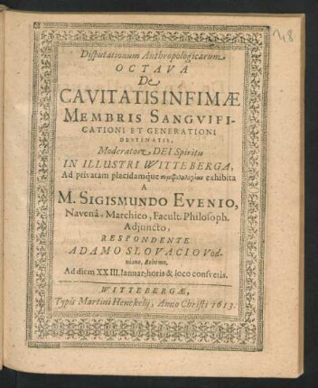 Disputationum Anthropologicarum Octava De Cavitatis Infimae Membris Sanguificationi Et Generationi Destinatis