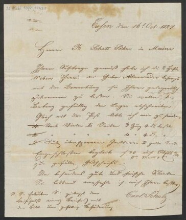 Brief an B. Schott's Söhne : 16.10.1827