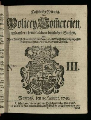 Nro. III, Montags, den 20. Januar 1749