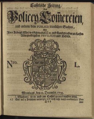 Nro. L, Montags, den 12. Decembr 1735