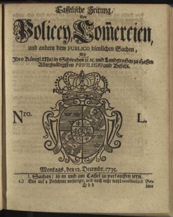 Nro. L, Montags, den 12. Decembr 1735