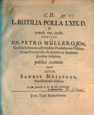 L. Rutilia Polla LXIX. D. de contrah. emt. venditi.