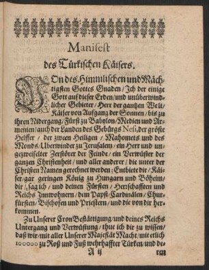 Manifest des Türkischen Käisers.