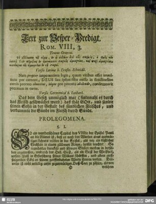 [Vesper-Predigt. Rom. VIII, 3]