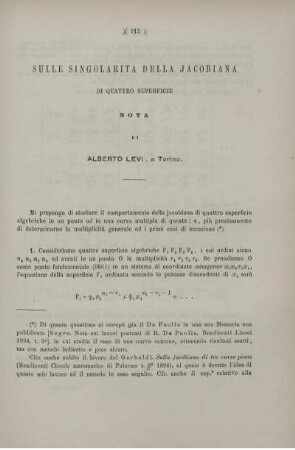 Sulle singolarita della jacobiana di quattro superficie.