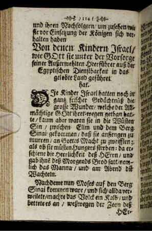 Von denen Kindern Israel / wie Gott sie unter der Vorsorge seiner Außerwehlten Heerführer auß der Egyptischen Dienstbarkeit in das gelobte Land geführet hat.