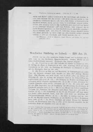 Wendischer Städtetag zu Lübeck. - 1516 Jan. 24.