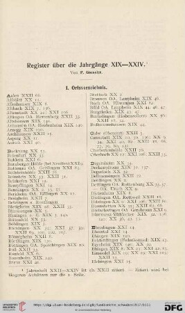 Register über die Jahrgänge XIX-XXIV