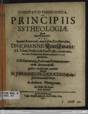 Disputatio theologica, de principiis SS. theologiae