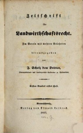 Zeitschrift für Landwirthschaftsrecht. 1, 1. 1839