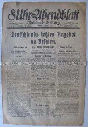 Berliner Tageszeitung "8Uhr-Abendblatt" zum Ultimatum Deutschlands an Belgien