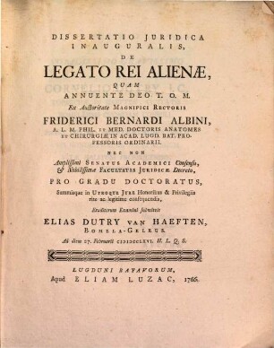 Diss. iur. inaug. de legato rei alienae