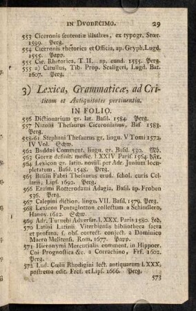 29-42, 3) Lexica, Grammaticae, ad Criticam et Antiquitates pertinentia.