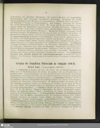 Lehrplan der Königlichen Müllerschule