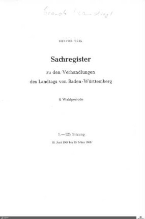 6: Landtag Baden-Württemberg, Sach- und Sprechregister, 1964-1968
