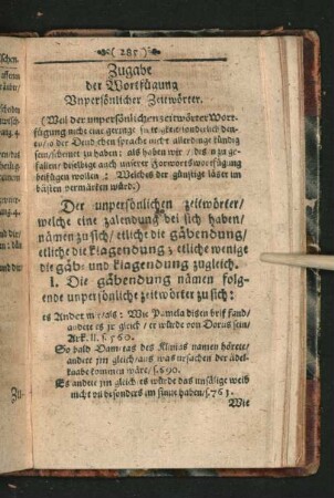 Zugabe der Wortfügung Unpersönlicher Zeitwörter.
