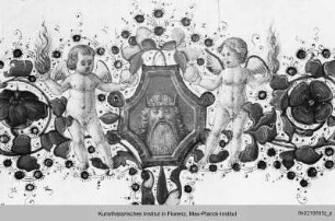 Missale Romanum : Buchseite mit Randbordüre, Text und historisierten Initialen A und E mit König David, der seine Seele Gottvater entgegenstreckt sowie Propheten