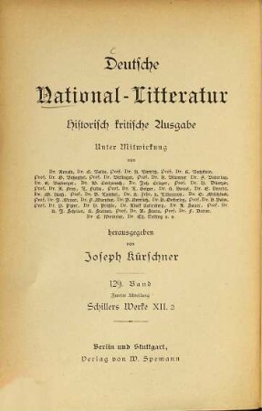 Schillers Werke, 12,2. Philosophischer Nachlaß. Angewandte Ästhetik. Medizin. Juvenilia