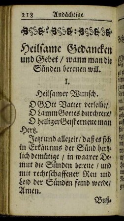 Heilsame Gedancken und Gebet/ wann man die Sünden bereuen will.
